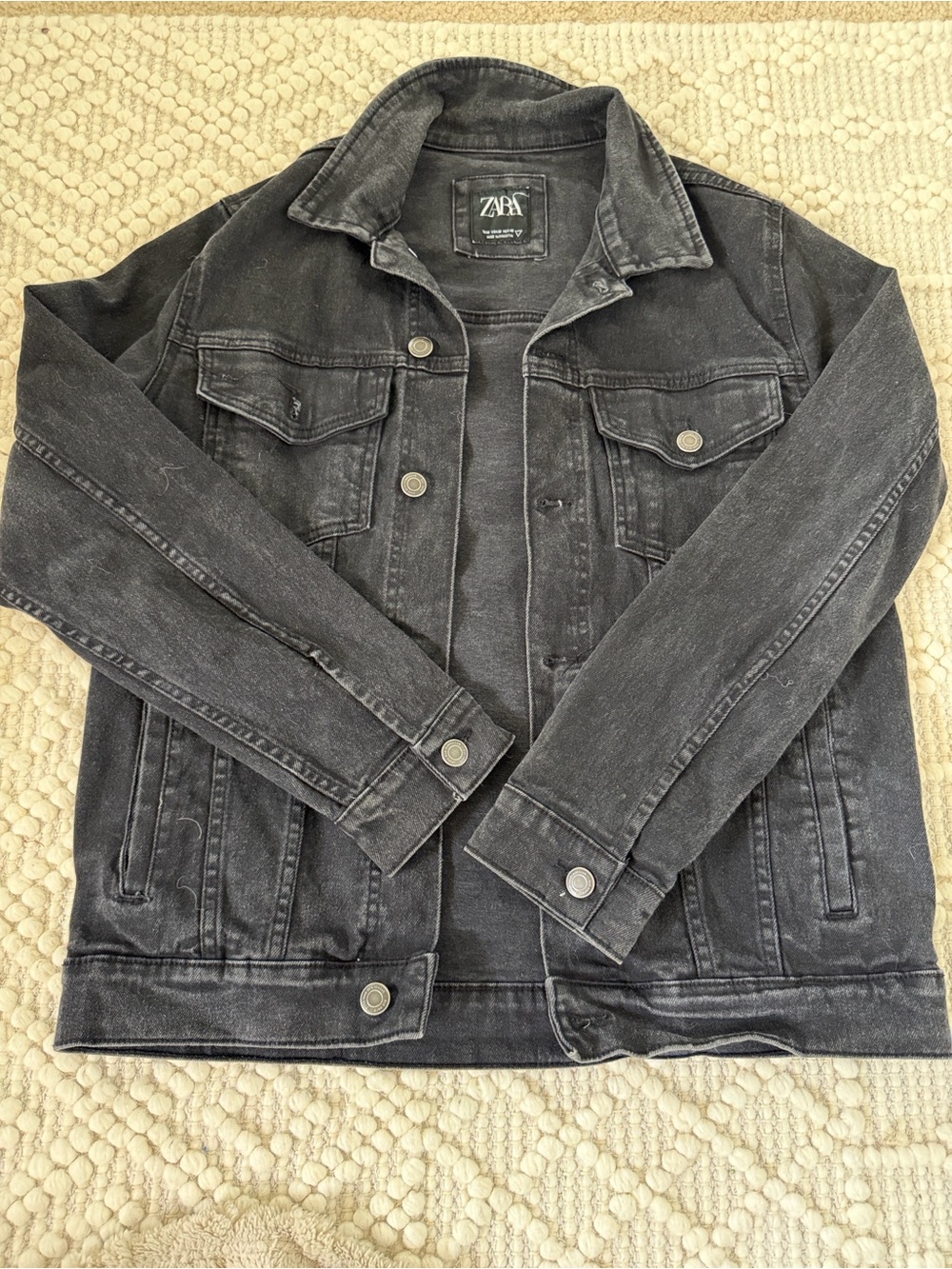 Zara Black Distressed Denim Jacket - Picture 2 of 2